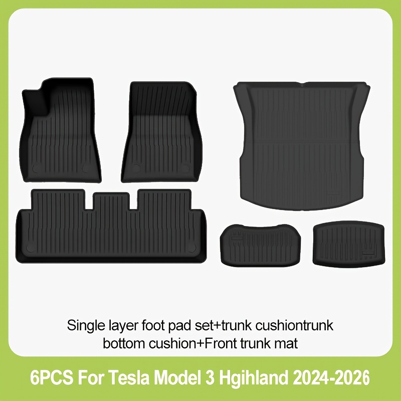 Tpe Material Single-layer Floor Mats 6pcs Set, Suitable For Model 3 2024-2026 Left-hand Drive Models, Non-slip, Wear-resistant, , Universal For , Easy To Clean.