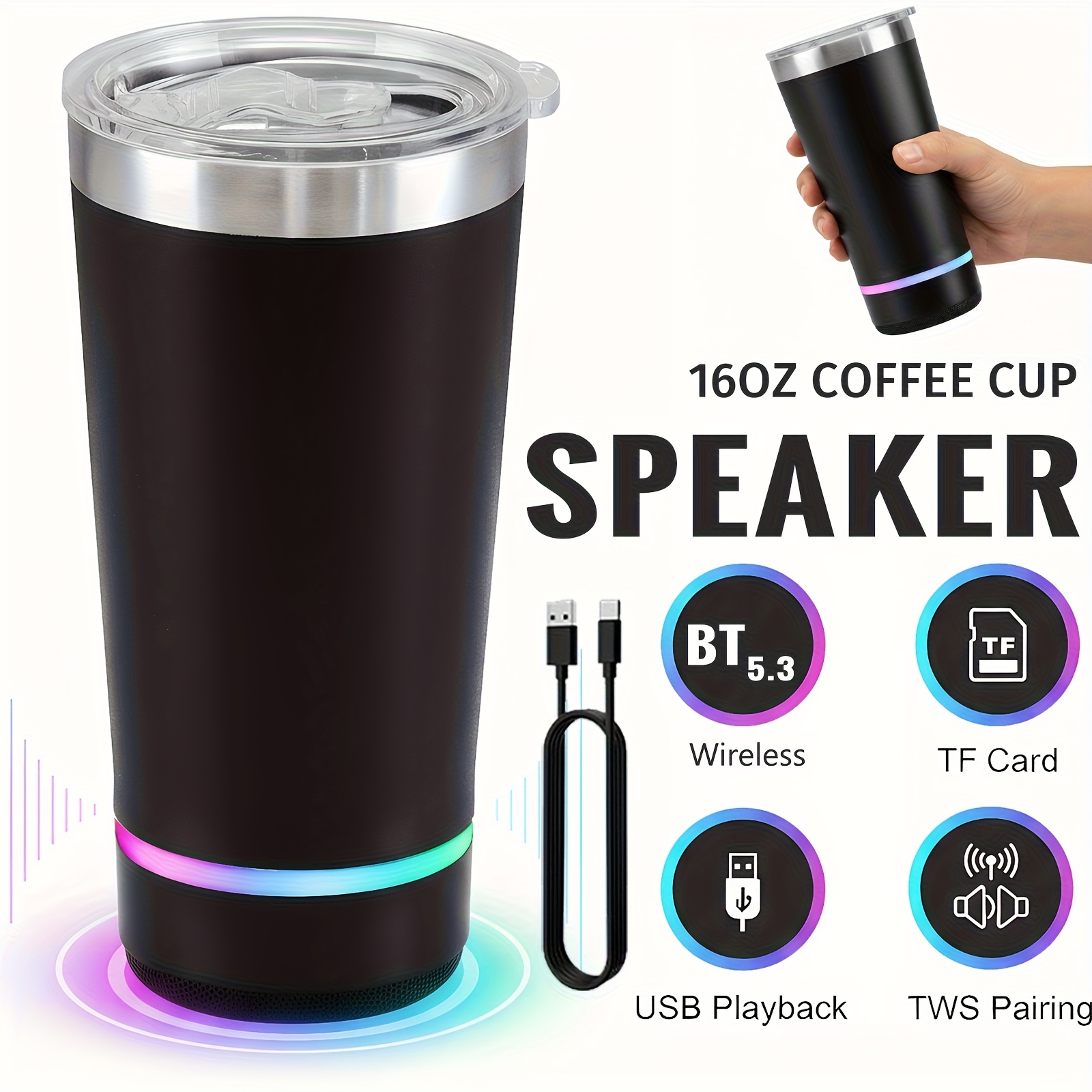 TEMU Led Light-up Bt Wireless Speaker | Fm Radio, Usb/tf Mp3 , Tws Pairing, Rechargeable Battery, Fun Party & For Adults, Teen, Outdoor