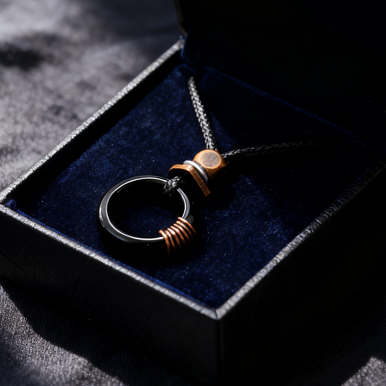 TEMU Vintage Natural Agate Ring Pendant Necklace, Handmade Geometric Circle And Triangle Elements Jewelry, Men's Sweater Chain, Gift For Father Or