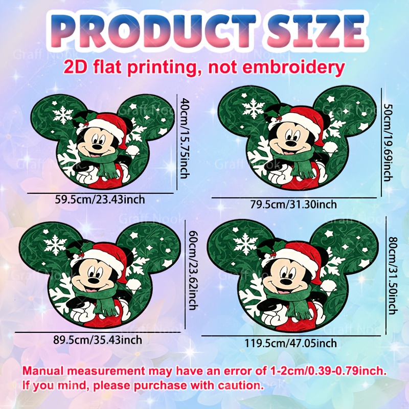 TEMU 1pc Christmas Hat Mickey Mouse Snowflake Holly Pattern Doormat, Irregular Shaped Rug, , Suitable For Living Room, Bedroom, Kitchen, Bathroom