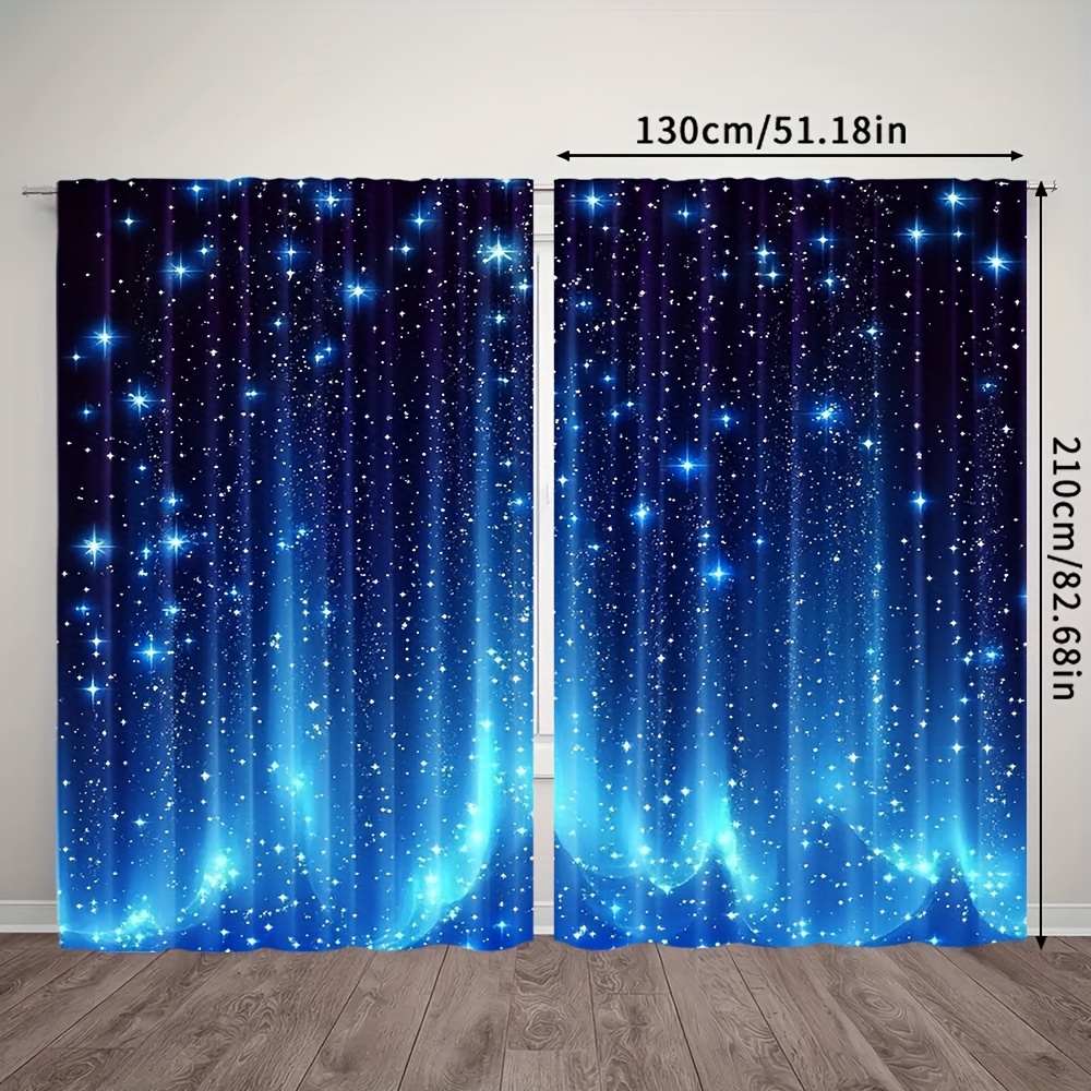 E-shop 2er-Set, glitzernde blaue Galaxy-Ganzjahres-Vorhänge, 100% Polyester, geeignet für Schlafzimmer, Büro, Küche, Wohnzimmer, Arbeitszimmer, , (ohne