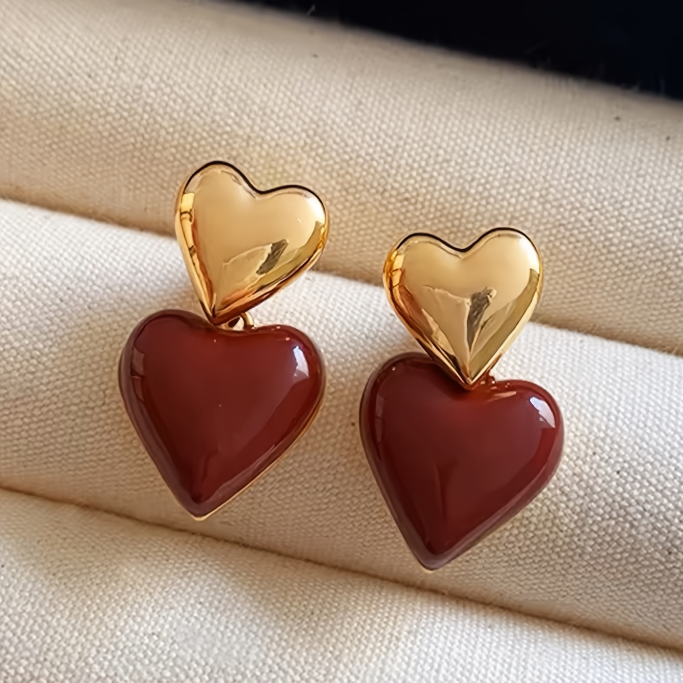 

Elegant French-inspired Red Heart Drop Earrings, Alloy With Copper Posts For And Parties, , Suitable For Festivals