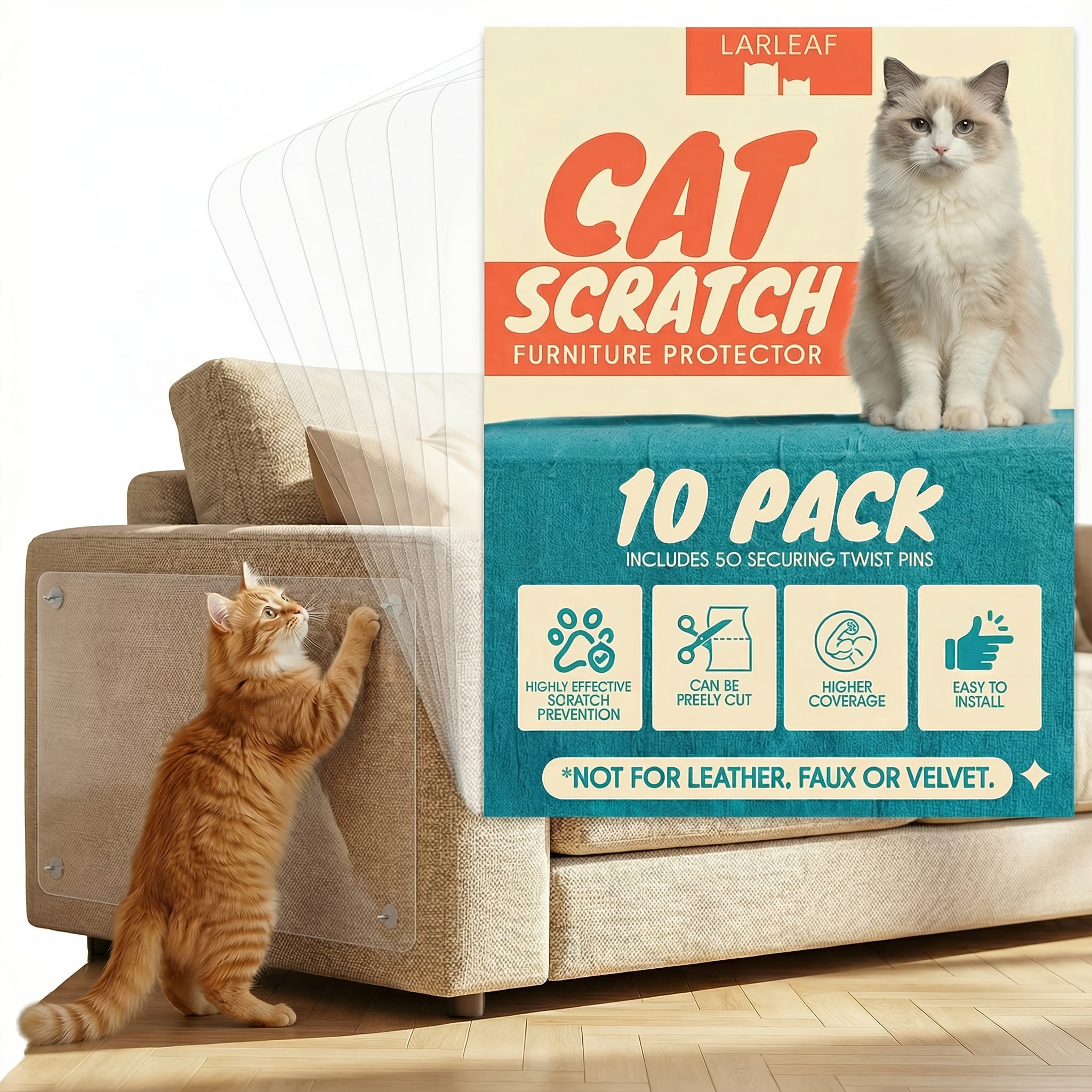 10 Pack Scratch Protector Suitable For Sofa, Chair, Furniture - & Stick Cuttable Film, Suitable For Cats, For, Tables, Floors, Upholstery