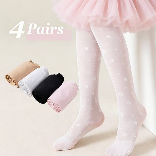 4pcs girls small jacquard spring summer thin style tight fitting pantyhose dance socks suitable for girls holiday and daily wear as undergarments