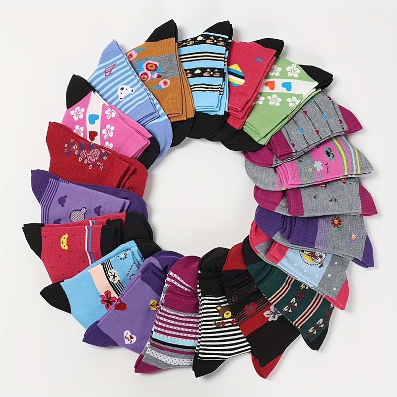 Image of 5/10/20-pair And Performance: Breathable Elastic Mid-calf Socks, Women's Universal Size 35-41—thick Winter Style For And , Suitable For Casual Activities, Random Styles, Random Colors