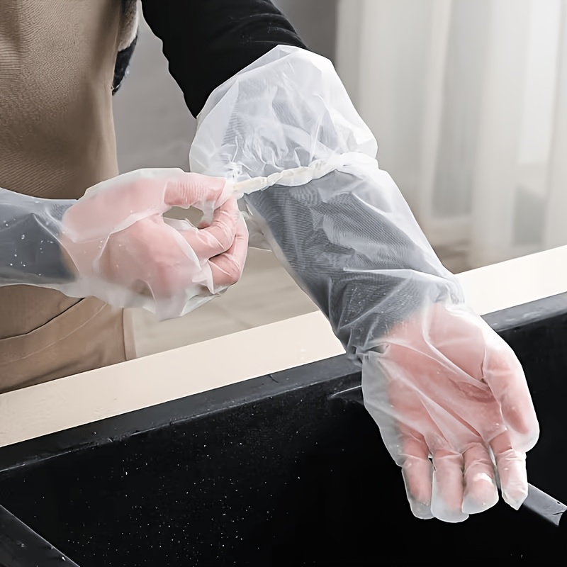 TEMU 6pcs Long Kitchen Cleaning Gloves, Extended Non-slip Household Gloves, , Alcohol-free, Made Of Plastic, For Dishwashing, Cleaning, Sweeping, And