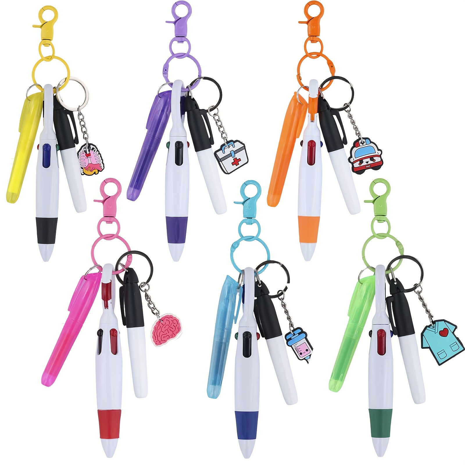 

Nurse-themed Mini Highlighter & Marker Set With Retractable Ballpoint Pen And Keychain Clip - Perfect For Badge Reels, Office Supplies Nurse Badge Reels Retractable Nurse Badge Accessories