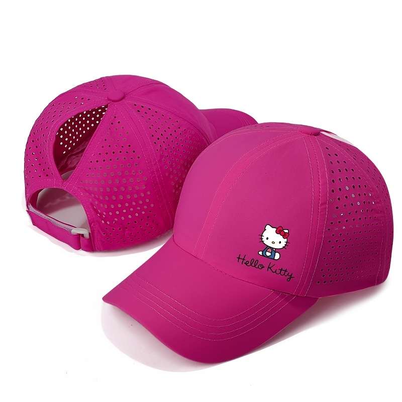 Image of Hello Kitty Themed Women's Baseball Cap With Ponytail Hole - Breathable Quick-dry Mesh Cap, Suitable For Adults, Adjustable Design, Ideal For Running And Casual Wear. A-mz09