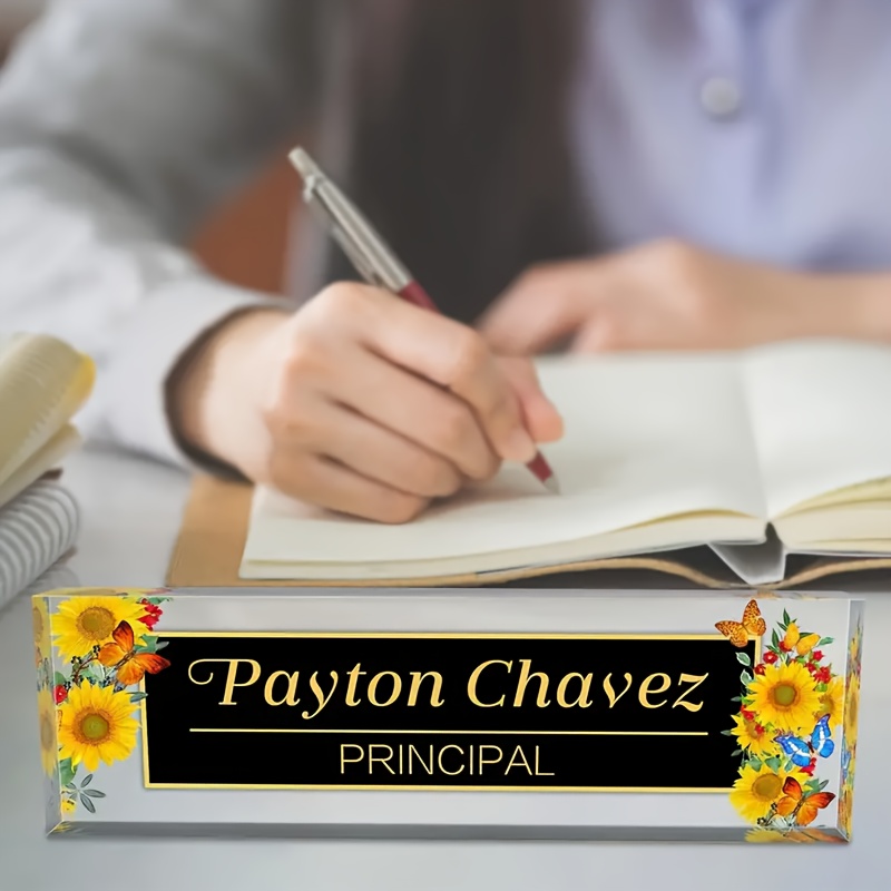 

Custom Acrylic Desk Name Plate With Sunflower Design, Personalized Office Desk Sign For Principal, Ideal Appreciation Gift, Easy Mount - Major Material: Acrylic (pmma)