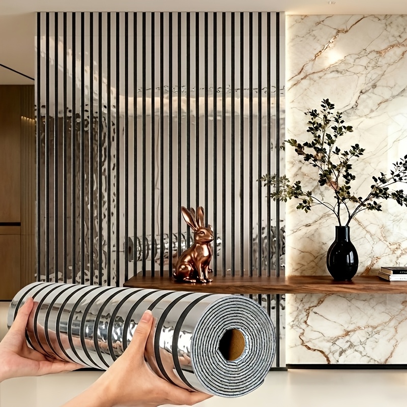TEMU Thickened Large Roll Self-adhesive Golden And Silvery 3d Mirror Panel - Peel-and-stick Grid Wall Sticker, , Suitable For Projects, Ideal For Tv