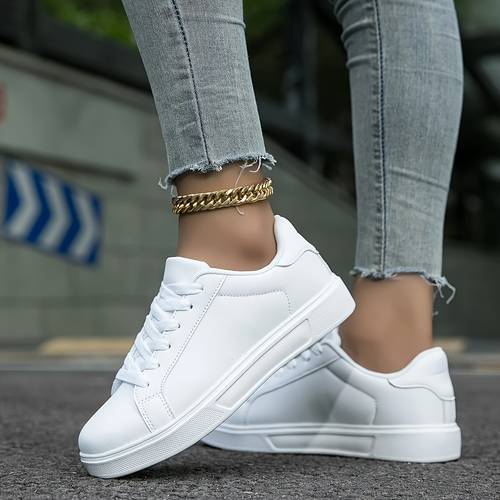 solid color thick soled casual sneakers delicate upper is breathable and not stuffy thick sole cushions and protects knees non slip textured outsole lace can adjust the tightness and women shoes