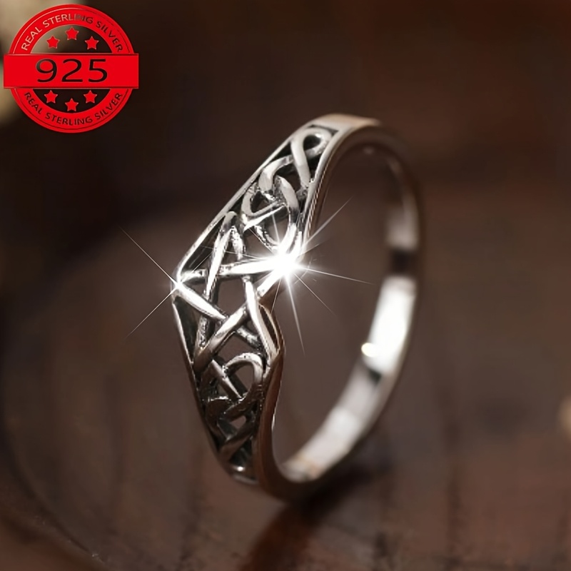 

925 Sterling Silvery Ring Trendy Celtic Knot & Design Suitable For Men And Women Match Daily Outfits High Quality Jewelry 1.5g/0.05oz