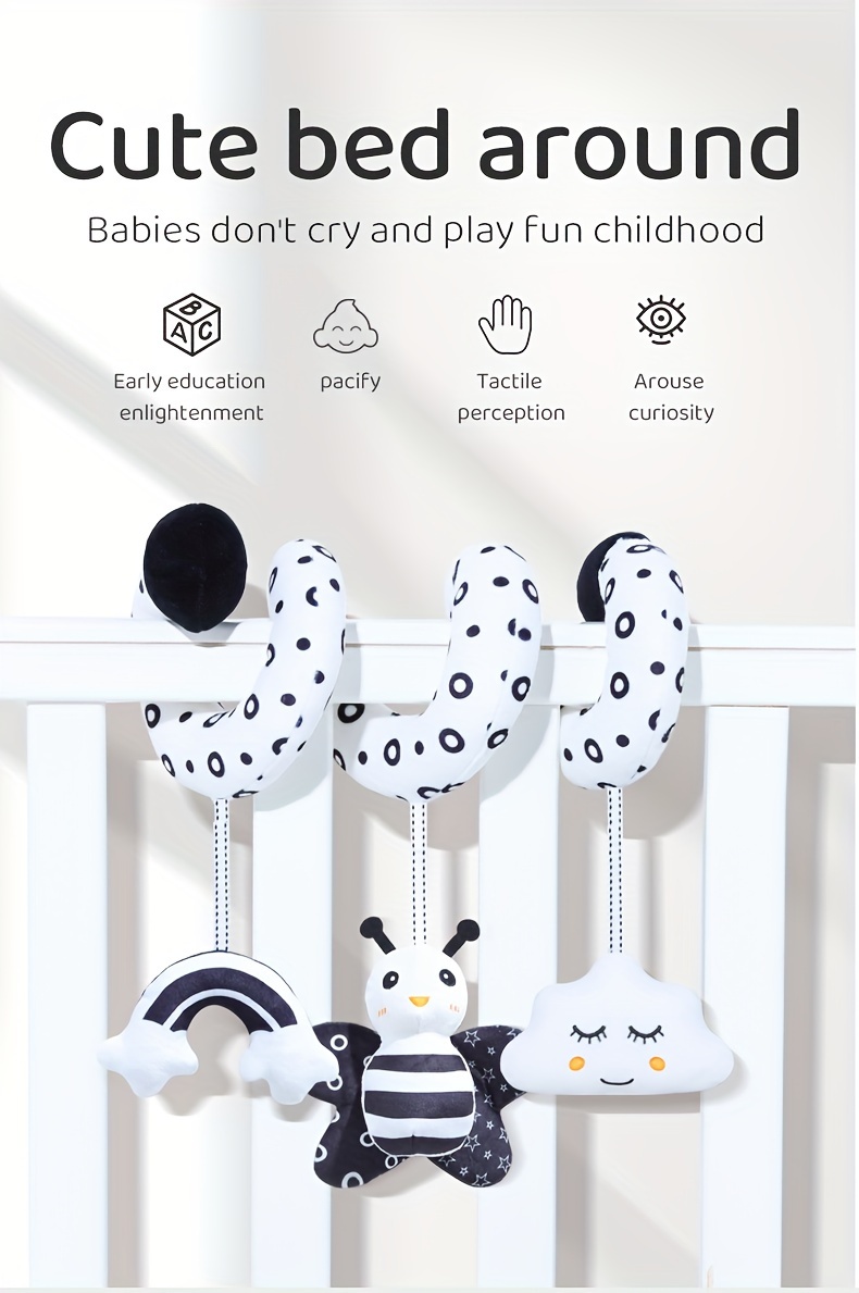 baby decoration black and white hanging toys stroller spiral plush toys for car seats baby travel toys bee owl     details 3