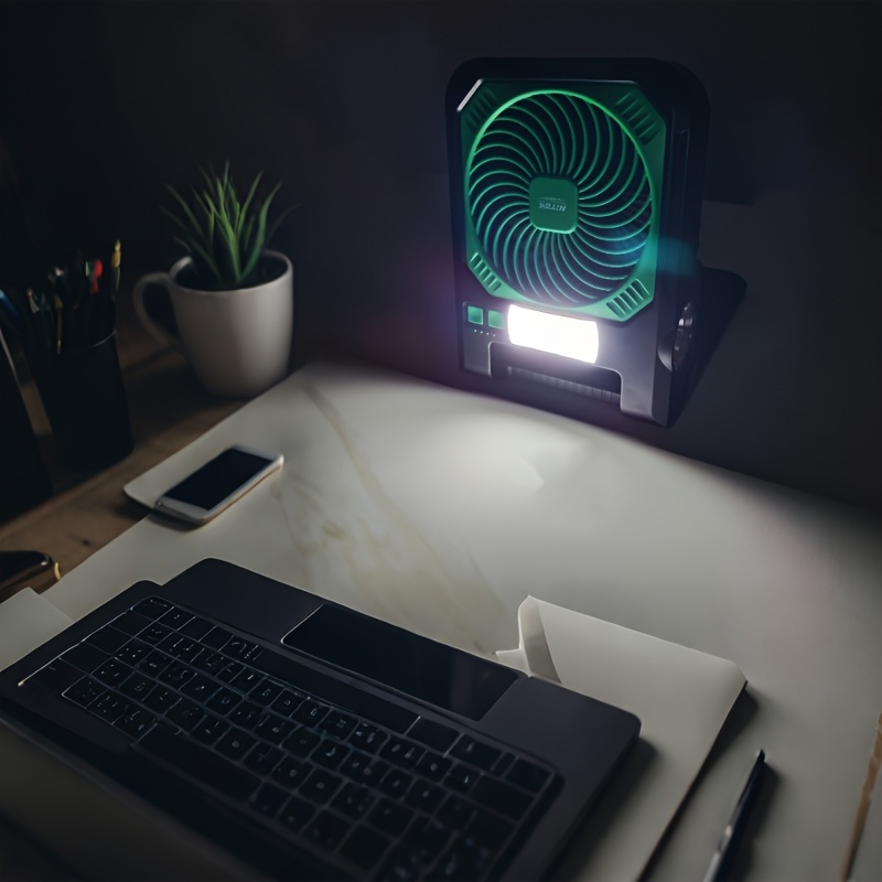 Portable Solar Fan with LED Night Light & Flashlight - USB Rechargeable