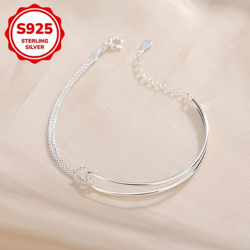 Light 925 Sterling Silver Adjustable Semi Chain Bracelet