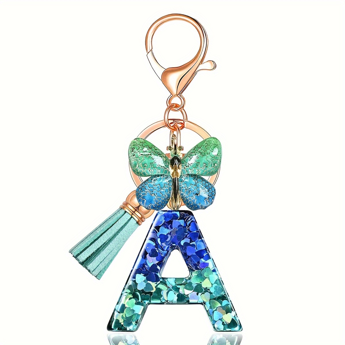 

Resin Alphabet Keychain With Sequins Butterfly And Tassel Charm, Women's Day Gift - 1pc Letter Initial Keyring With Lobster Clasp For Handbags, Backpacks, Car Keys Decoration