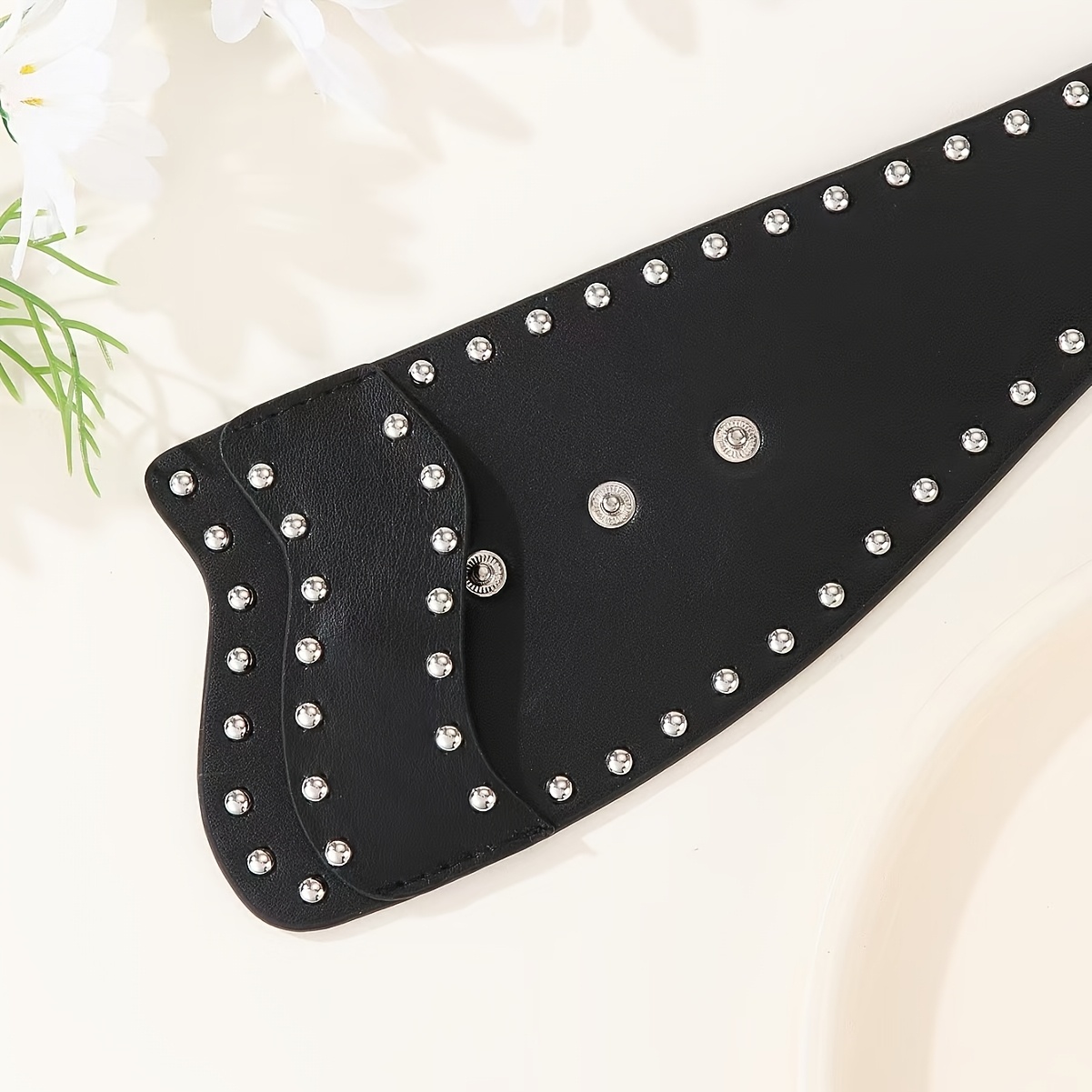 Y2K Punk Style Rivet Waist Belt with Snap Closure