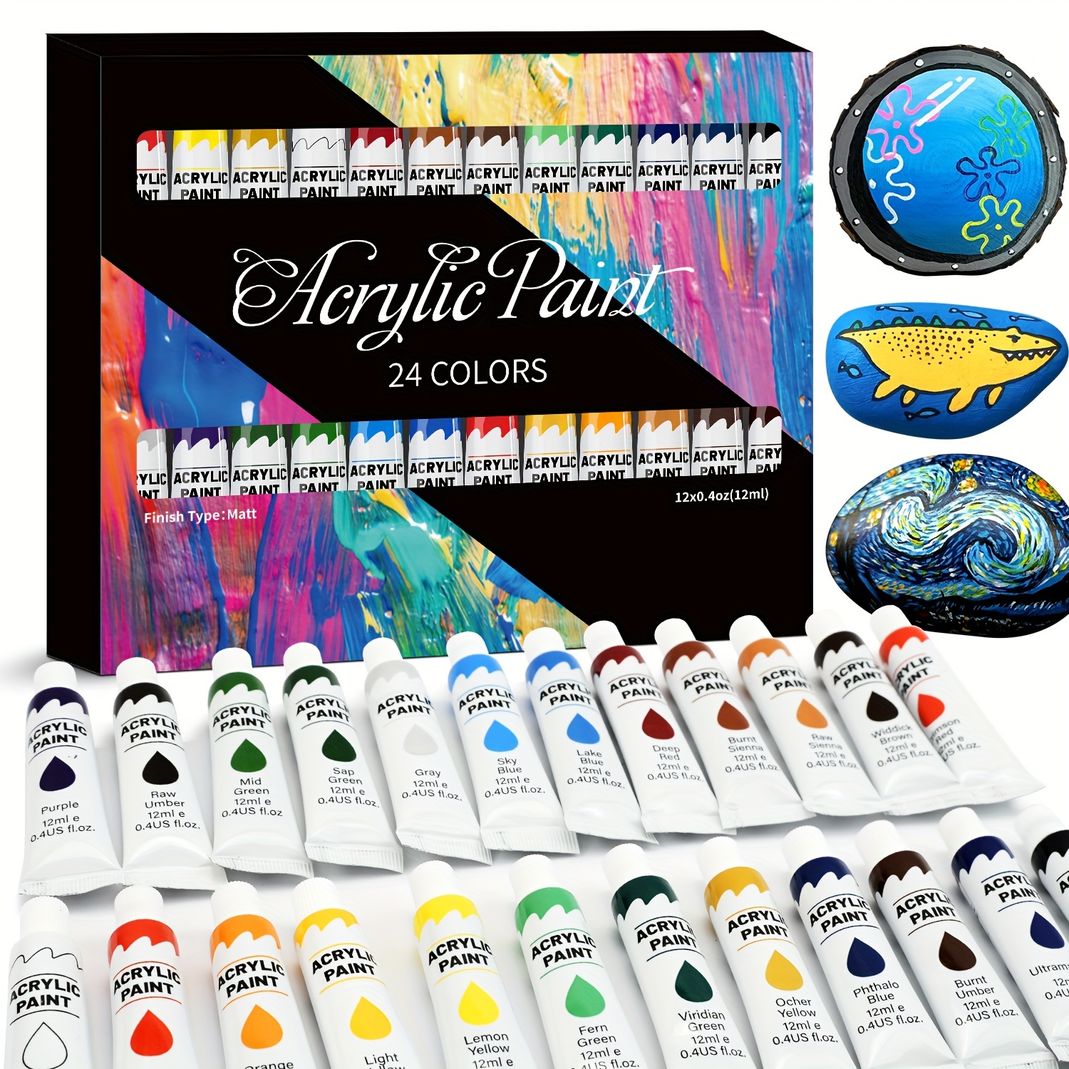

24 Colors Acrylic Paint Set With Rich Pigment And Non-fading Colors -ideal For Artists, Hobbyists, Fabric, Canvas Painting And Decorations