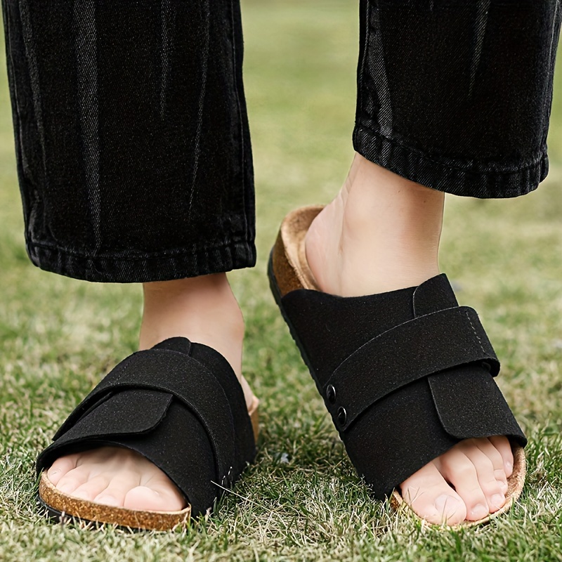 

Men's Trendy Open Toe Breathable Slippers, Comfy Non Slip Casual Durable Indoor Slides, Men's Home Shoes