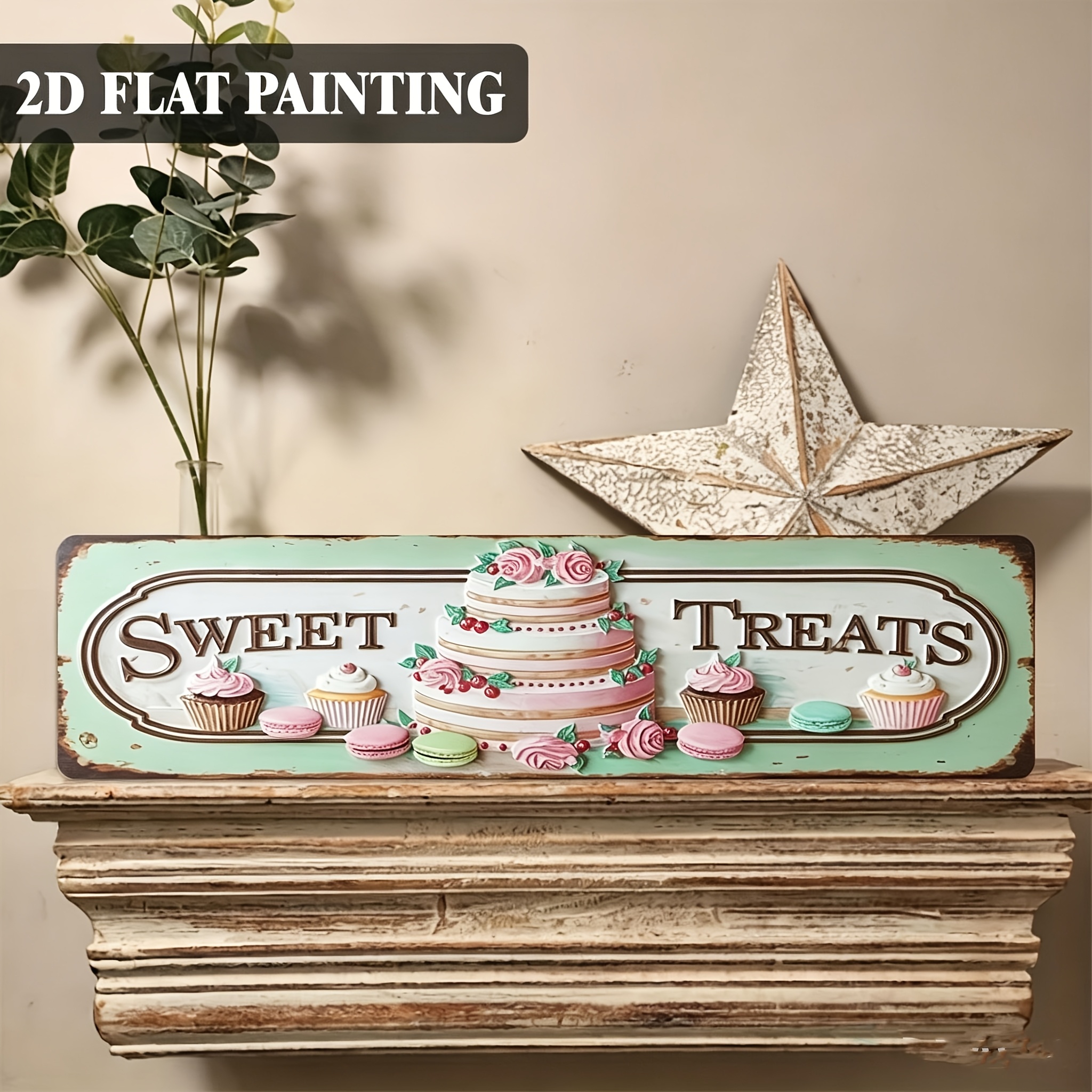 TEMU 2d Flat, 1pc Rustic Farmhouse Iron Wall Sign Suitable For Porch, Cafe, Bakery Decor - Sweet Treats Cupcake & Layer Cake Hanging Plaque With Iron
