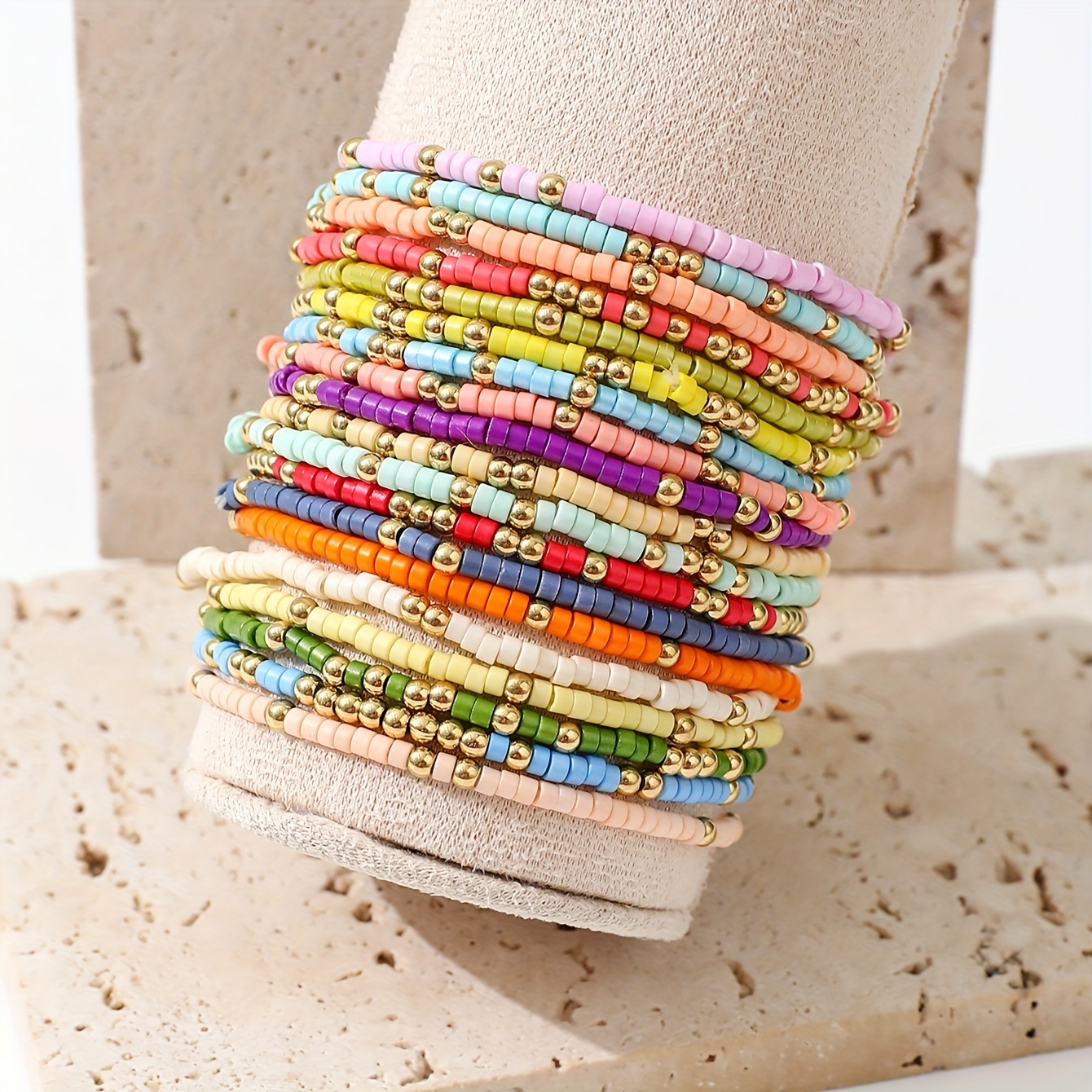 Versatile 19 Piece Beaded Bracelet Set, Mixed Glass and Plastic Beads