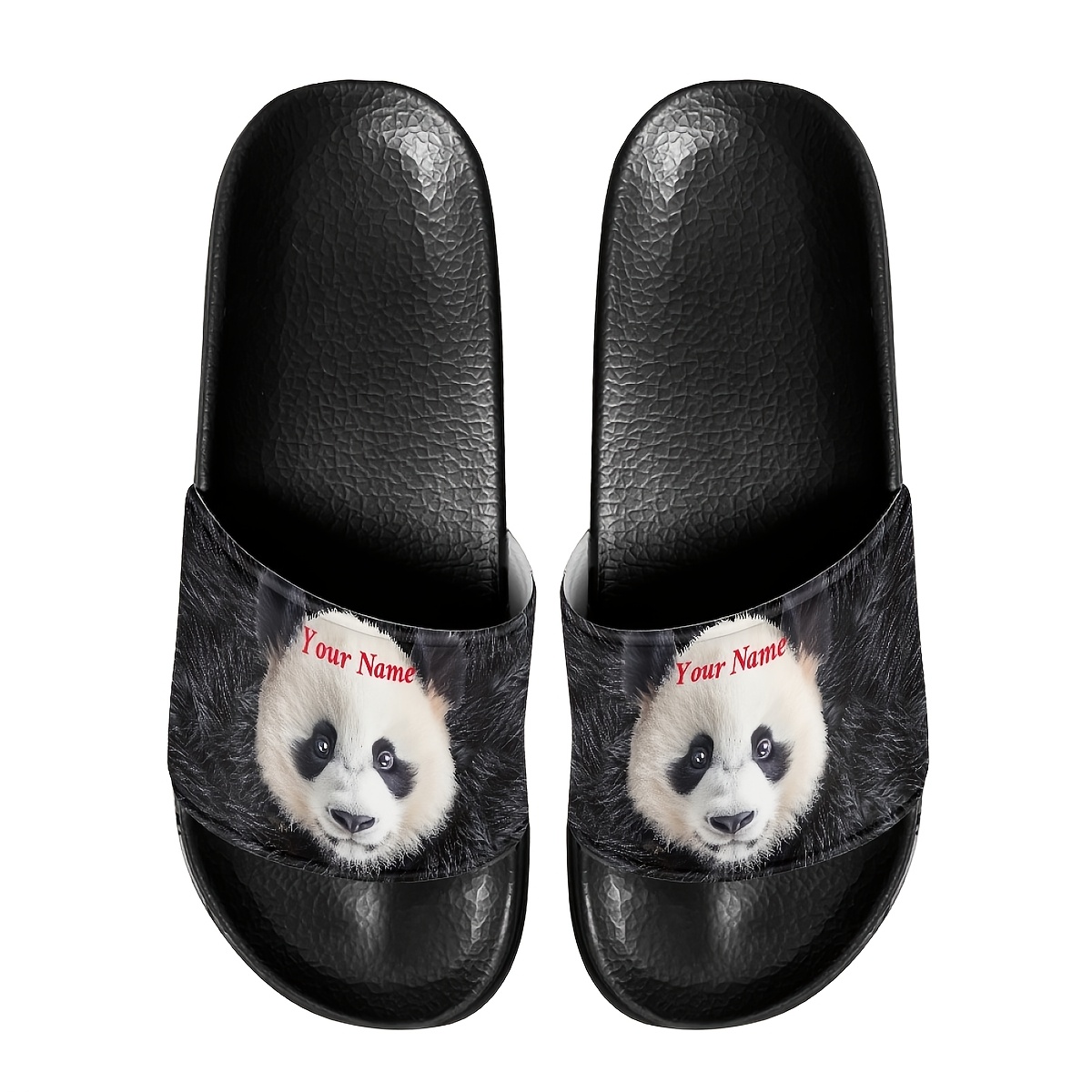 personalized panda print slippers for men and women custom name