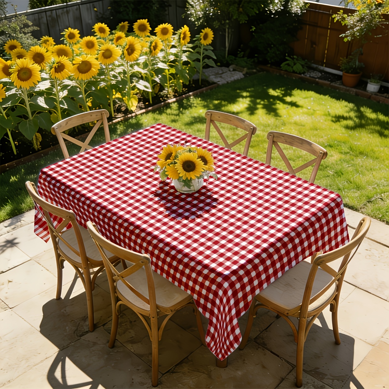 TEMU 2d Flat Tablecloth 1pc White Checkered Pattern Durable Polyester Fabric, Suitable For Indoor Outdoor Daily And Holiday Party Decor, Easy-clean