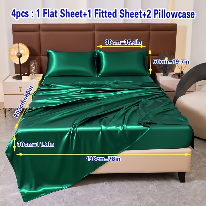 

4-piece Deluxe Satin Bed Sheet Set (1 * Flat Bed Sheet+1 * Bed Sheet+2 * Pillowcase, No ), Solid And Comfortable Breathable Bedding Mattress Protective Cover, Suitable For Bedrooms And Guest Rooms