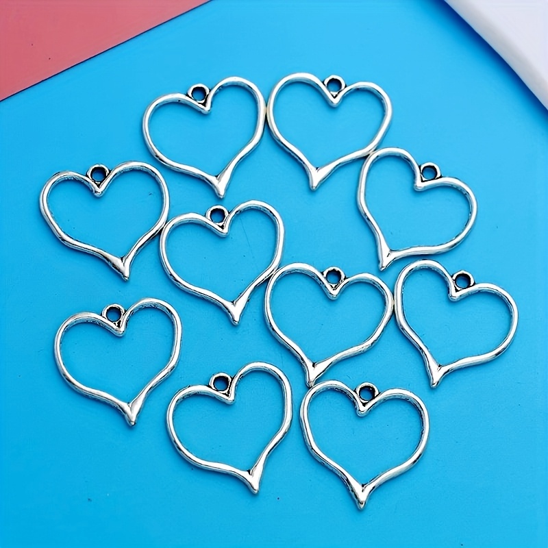Image of 10pcs Small Business Supplies Alloy Plated Silvery Hollow Love Pendant Charms Necklace/earrings Pendant For Jewelry Making
