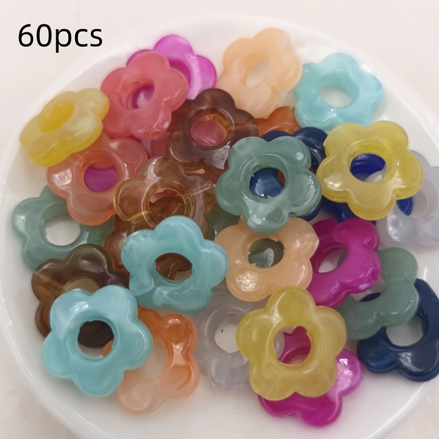 15 X 15mm Mixed Color Acrylic Dual-tone 5-petal Flat Flower Hole Diameter 2mm For Necklace Phone Jewelry Additions Making Loose Beads 30pcs/60pcs