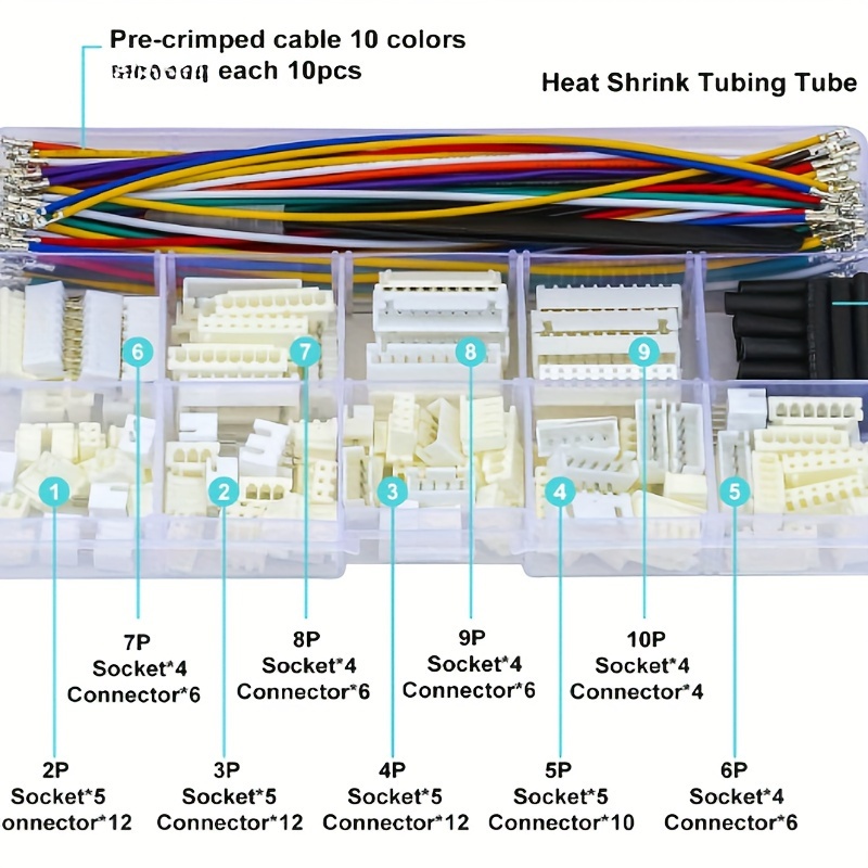 TEMU Xh Socket Connector With Premium 22awg Pre-crimped Cables, Xh 2.54mm Connector 2/3/4/5/6/7/8/9/10 Pin