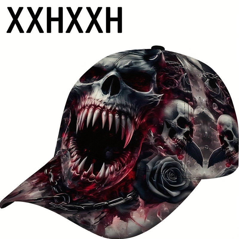 Image of A Skull Graffiti Pattern Hip-hop Fashion Baseball - Featuring A Unique Street , Adjustable Size, Cool Patterns, Sporty Headwear, Trendy Accessory, Perfect For Christmas Gifts