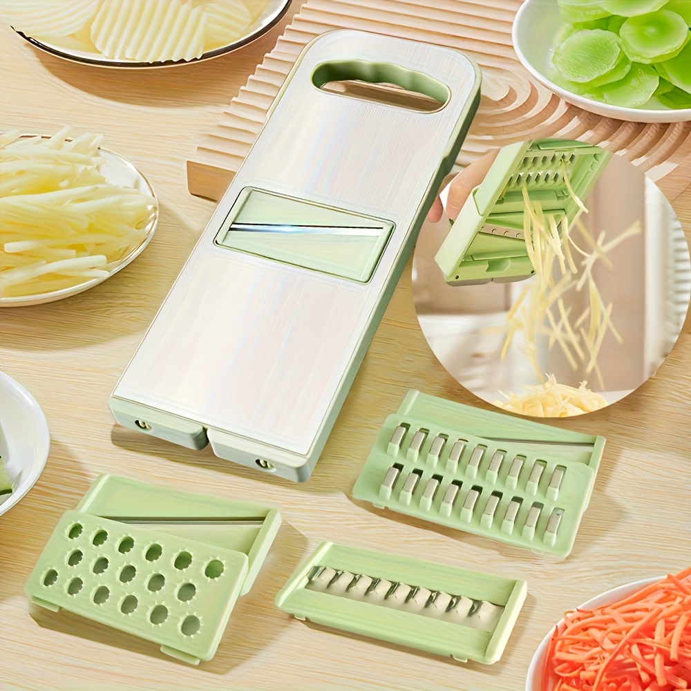 Stainless Steel 6-in-1 Vegetable Slicer Set - Interchangeable For Julienne, Grater And Spiralizer | Manual Kitchen Tool For Potatoes, Carrots, With Safety Holder ()