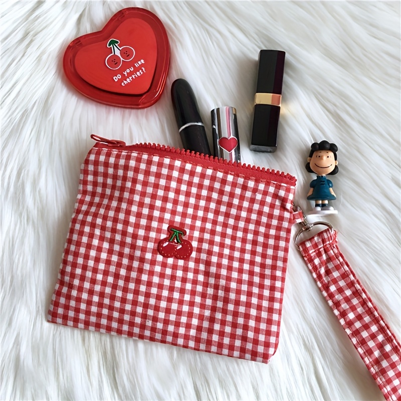 E-shop Kirsch-Münzfach, tragbare Make-up-Tasche für Ausflüge, multifunktionale Aufbewahrungstasche für Damenbinden, bestickte Kirsch-Kosmetiktasche,