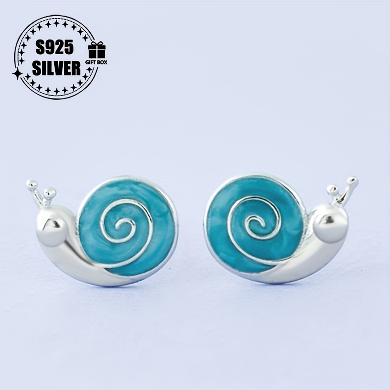 

Vintage Elegant 925 Sterling Silver Snail Stud Earrings - Hypoallergenic, , Cartoon Gradient Design For , Gift-, All