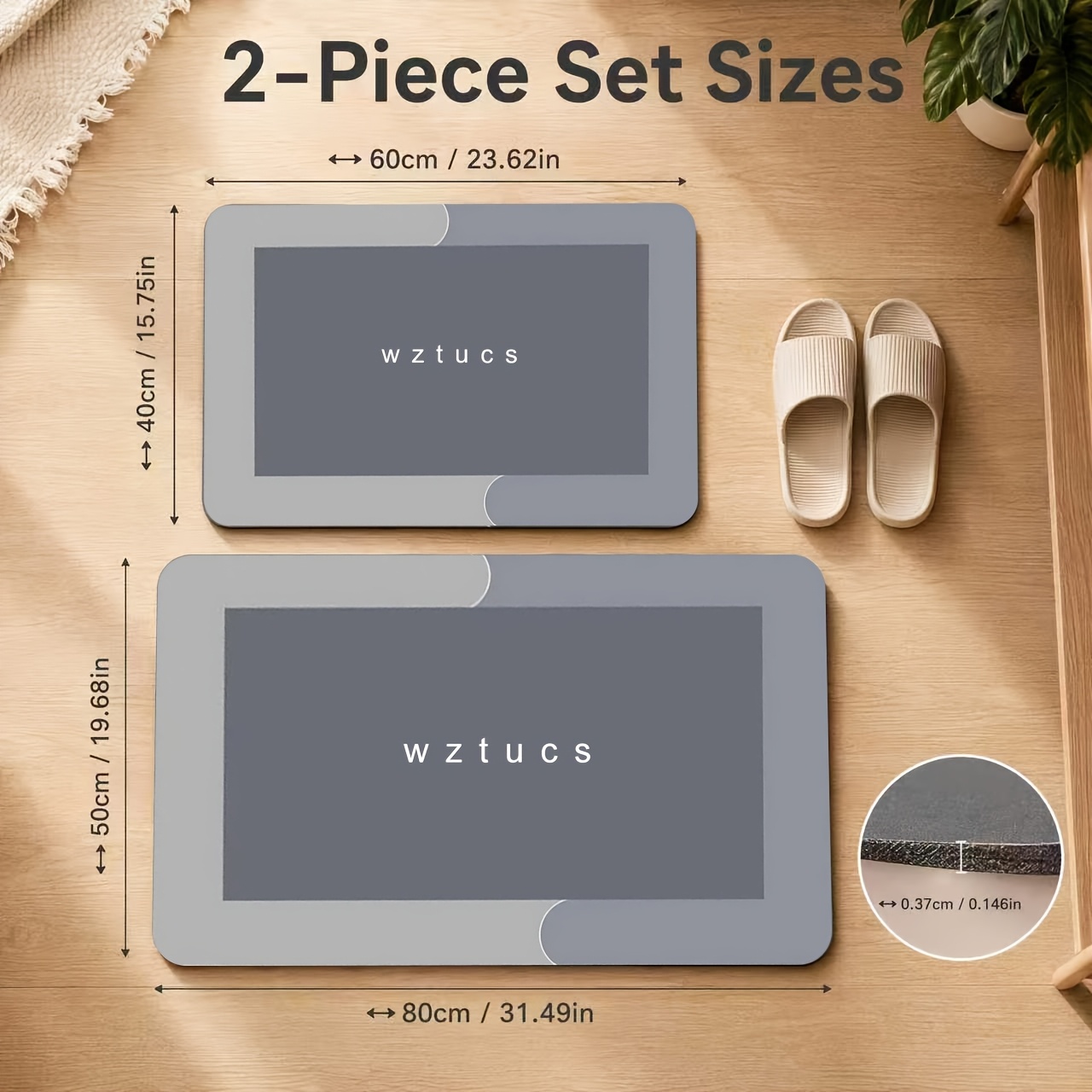 TEMU 2pcs[popular ] Super Absorbent Quick-dry Bath Mat - Soft, Non-slip Diatomite Design, Suitable For Showers, Bathtubs, And Doors - Hypoallergenic,