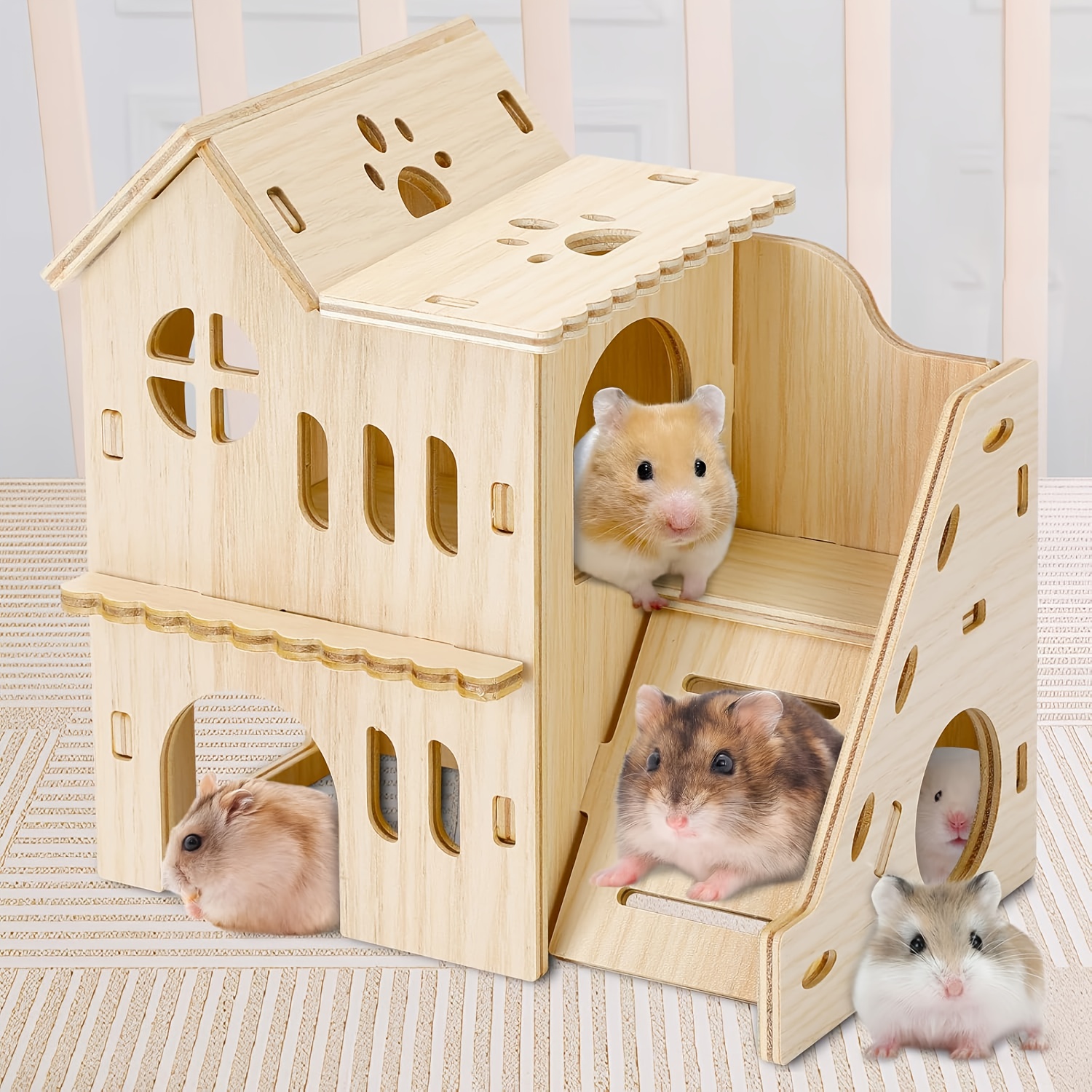 Hamsterhaus 2-stöckig Mit Treppe & Rutsche – Holz & Kunststoff Spielhaus Für Hamster, Mäuse, Ratten