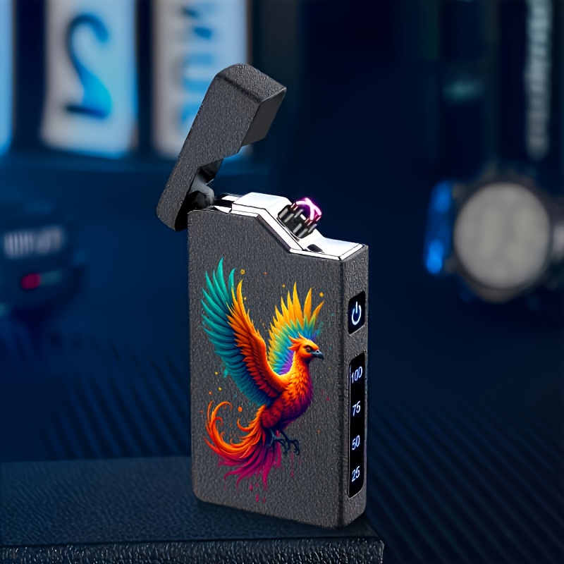 TEMU Un briquet électronique compact et portable USB-C rechargeable avec affichage du niveau de la batterie, au vent et fonctionnement silencieux,