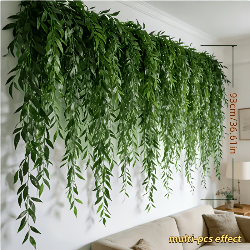 TEMU 25pcs High-quality 35.43-inch Large Size Artificial Willow Rattan , Evergreen Fake Hanging Vines, Weather-resistant Decorative Vibrant Texture,