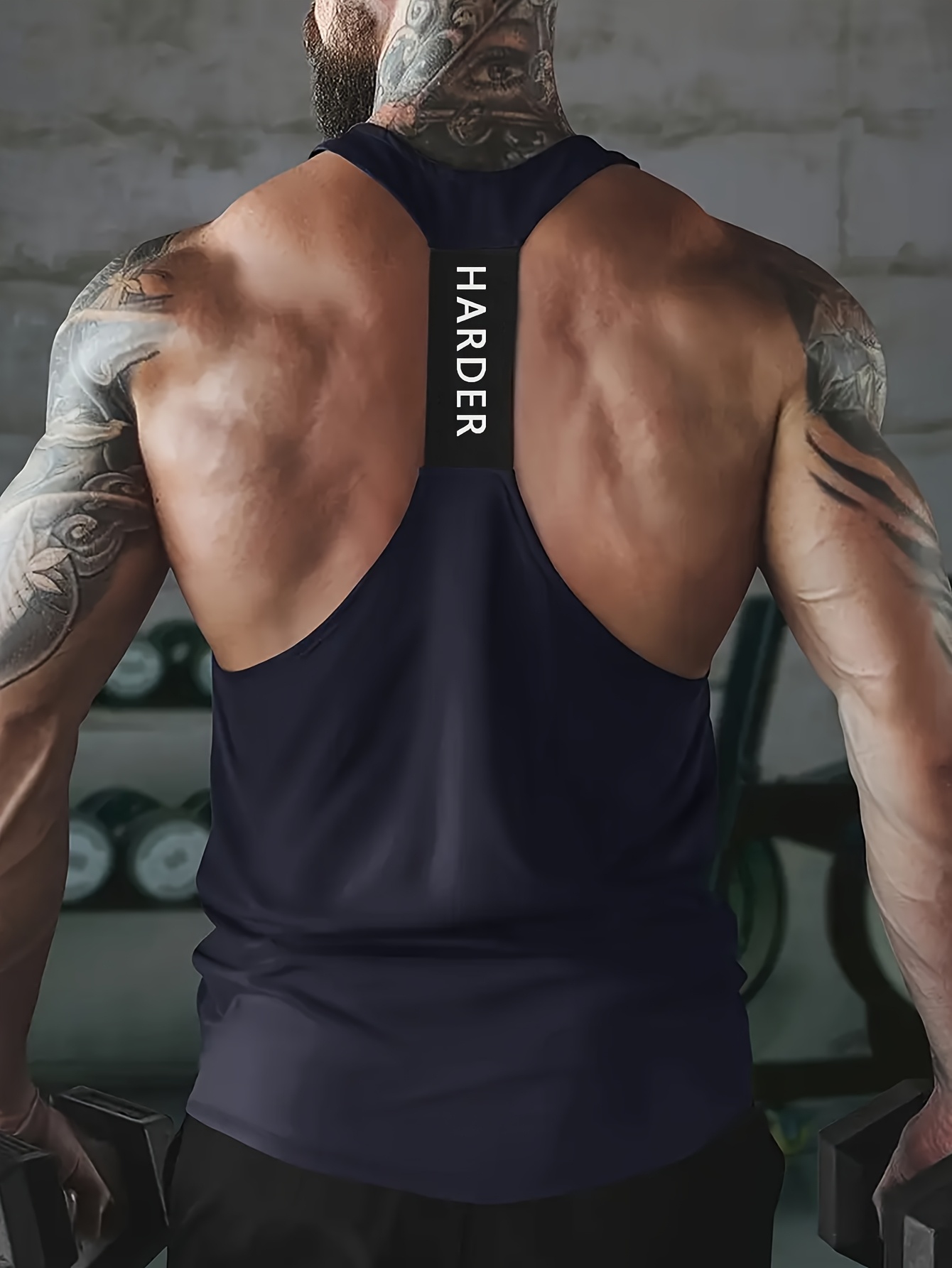 1pc Tongtongbang Men's Quick-Dry Breathable Workout Tank Top - High Elasticity Slim Fit Sleeveless Shirt with HARDER Letter Print for Gym Training & Summer Casual Wear, Quickdrying Fabric, Gym Clothes