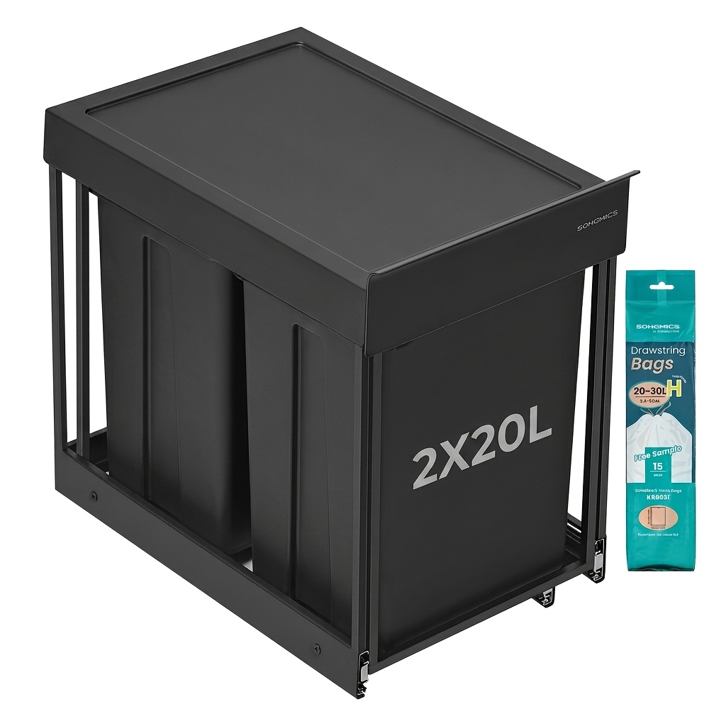 Kitchen Trash Compartments: 2x15l Or 2x20l, Pull-out Waste System For Under-cabinet With Telescopic Rails, Removable Container, , Abs Lid, Free Stickers & Trash Bags