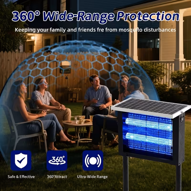 Solar Outdoor Bug Zapper – 4500V Electric Fly Trap with Panel Sensor