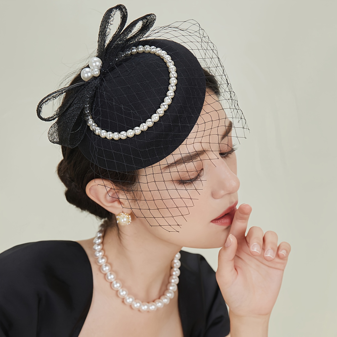 Pillbox Fascinator Hat with Feather Veil Pearls Derby Tea Party BABEYOND Veil Fascinator Hat for Women Tea Party Kentucky  main image 2