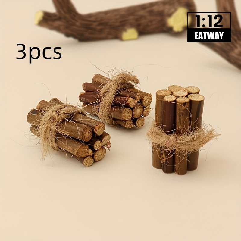 Image of 3pcs Mini Realistic Firewood Set - 1:12 Scale Dollhouse Firewood, Featuring Knots And Bark, Natural Texture, Miniature Wood/resin Firewood Sticks, Suitable For Gardens And Model Train Scene Setups