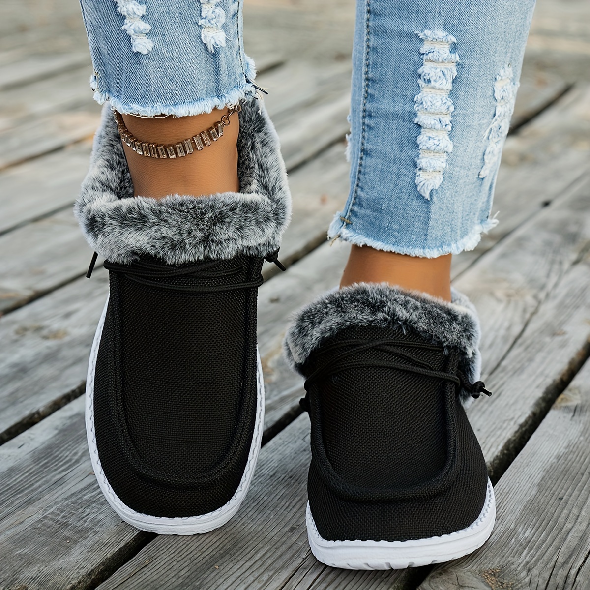 

Women's Casual Slip-on Sneakers With Plush Lining And Round Toe, Solid Color Fabric Upper With Eva Sole, Breathable And Non-slip Comfort Canvas Shoes Suitable For All Seasons - Hand Washable