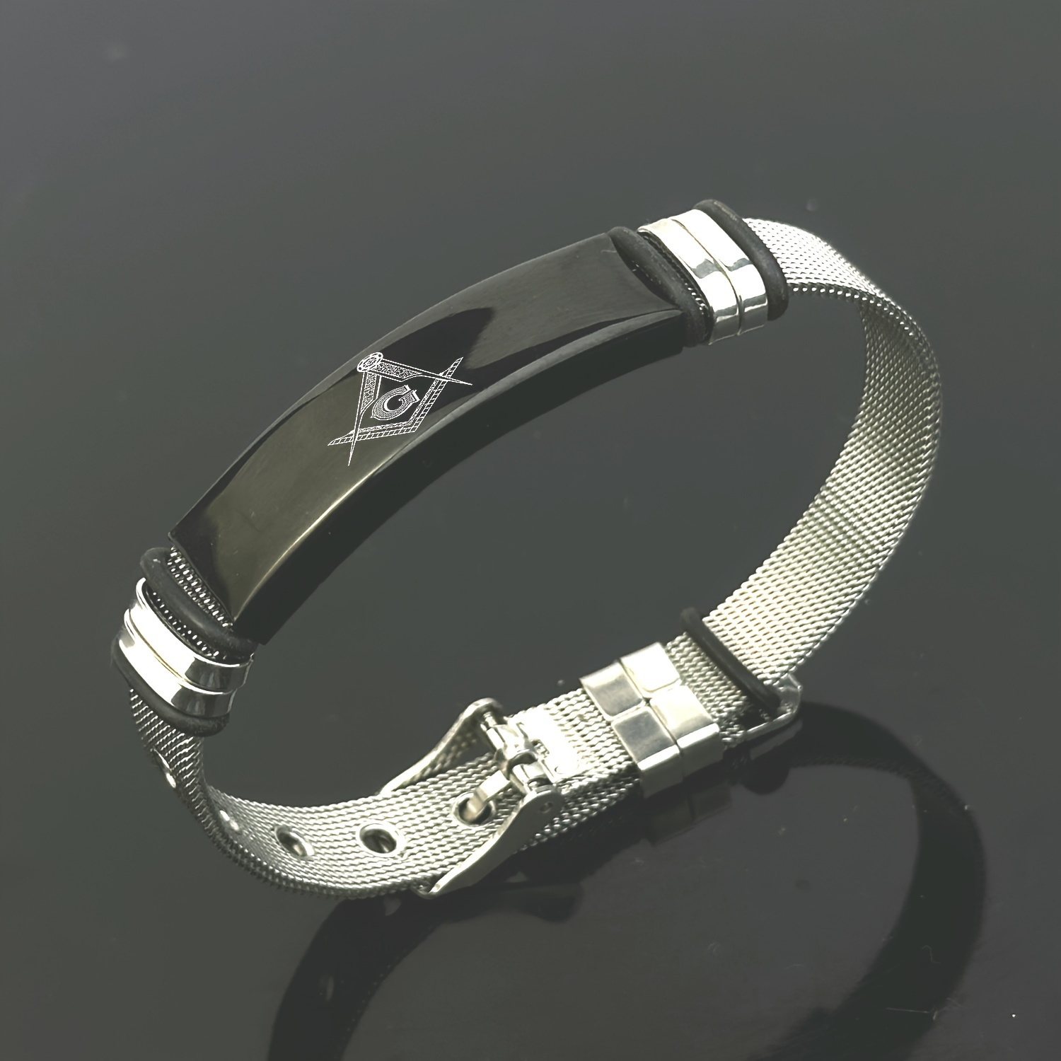 Men's Adjustable Stainless Steel Bracelet with Masonic Symbol