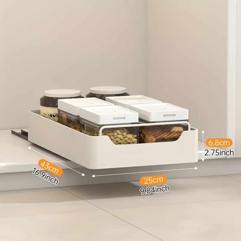 White Metal Pull-out Cabinet Organizer, Large Capacity Single Tier Storage Drawer Rack, , Ideal For Kitchen, Living Room, Bathroom Home Organization Accessories