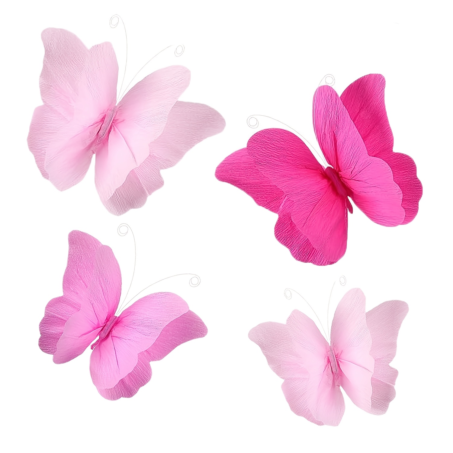 TEMU 4pcs Set, Pink Party Decorations, 3d Crinkle Paper Hanging Butterflies, Pink Butterflies For Women's Birthday Parties, Weddings, Spring Nursery