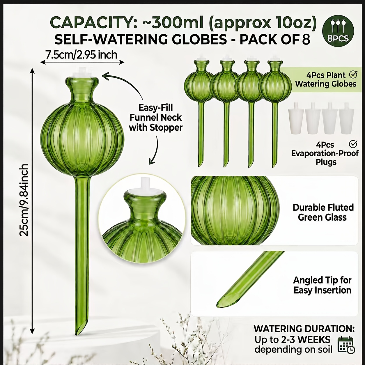 TEMU Set di autoirrigazione cactus da 8 pezzi: 4 decorative e 4 tappi protettivi, di irrigazione facile da per Monstera e Pothos, simpatici piccoli