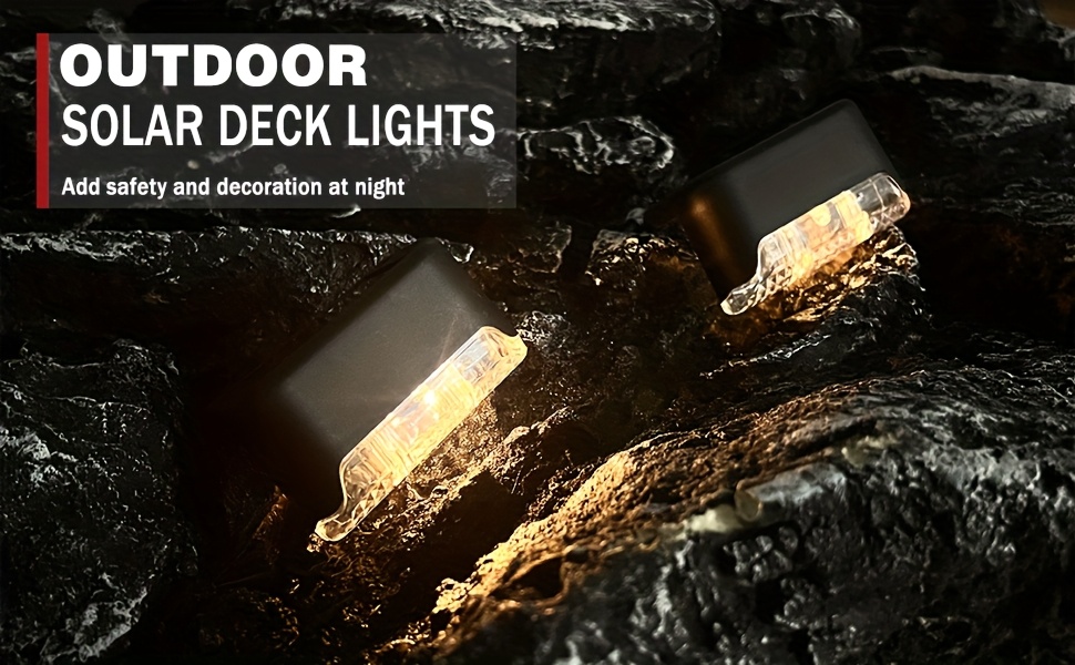 4-Pack Solar Deck Lights, Solar Fence Lights, IP44 Outdoor Patio Lights, Power Solar Lights, Solar Powered Outdoor Step Light, Solar Powered Fence Stairs Lighting for Fence, Step, Patio, Deck, Backyard, Path